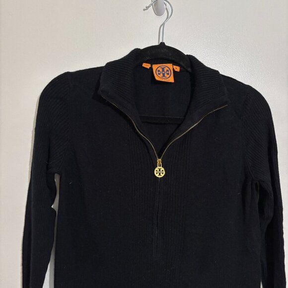 Tory Burch Cashmere Wool Blend Half Zip Sweater with Logo Pull Medium Black - Picture 5 of 5